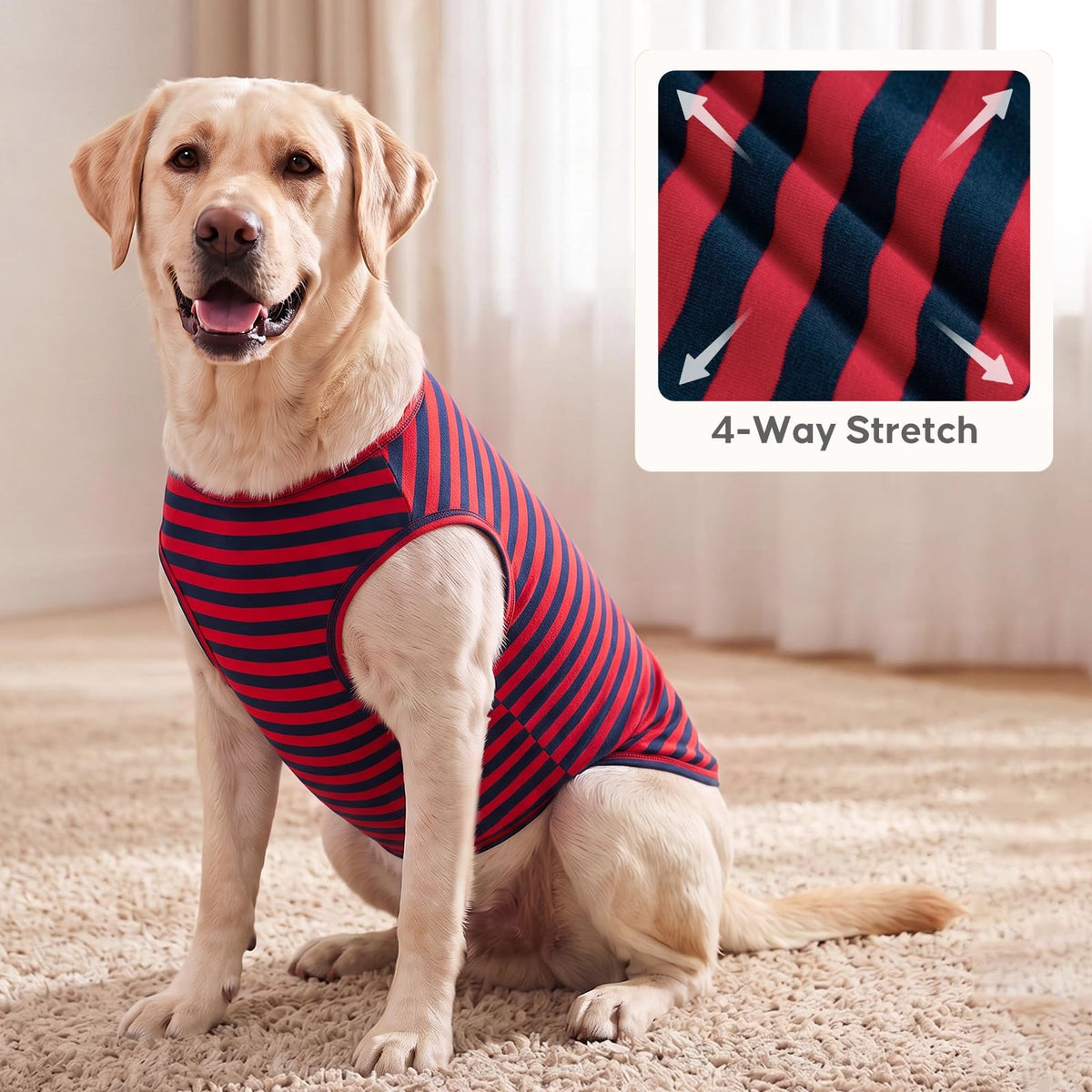 2Pack Cotton Dog Shirt for Large Dogs Soft Striped Tank Top (XXX-Large (55-75lbs) / 2Pack (Red+Striped))