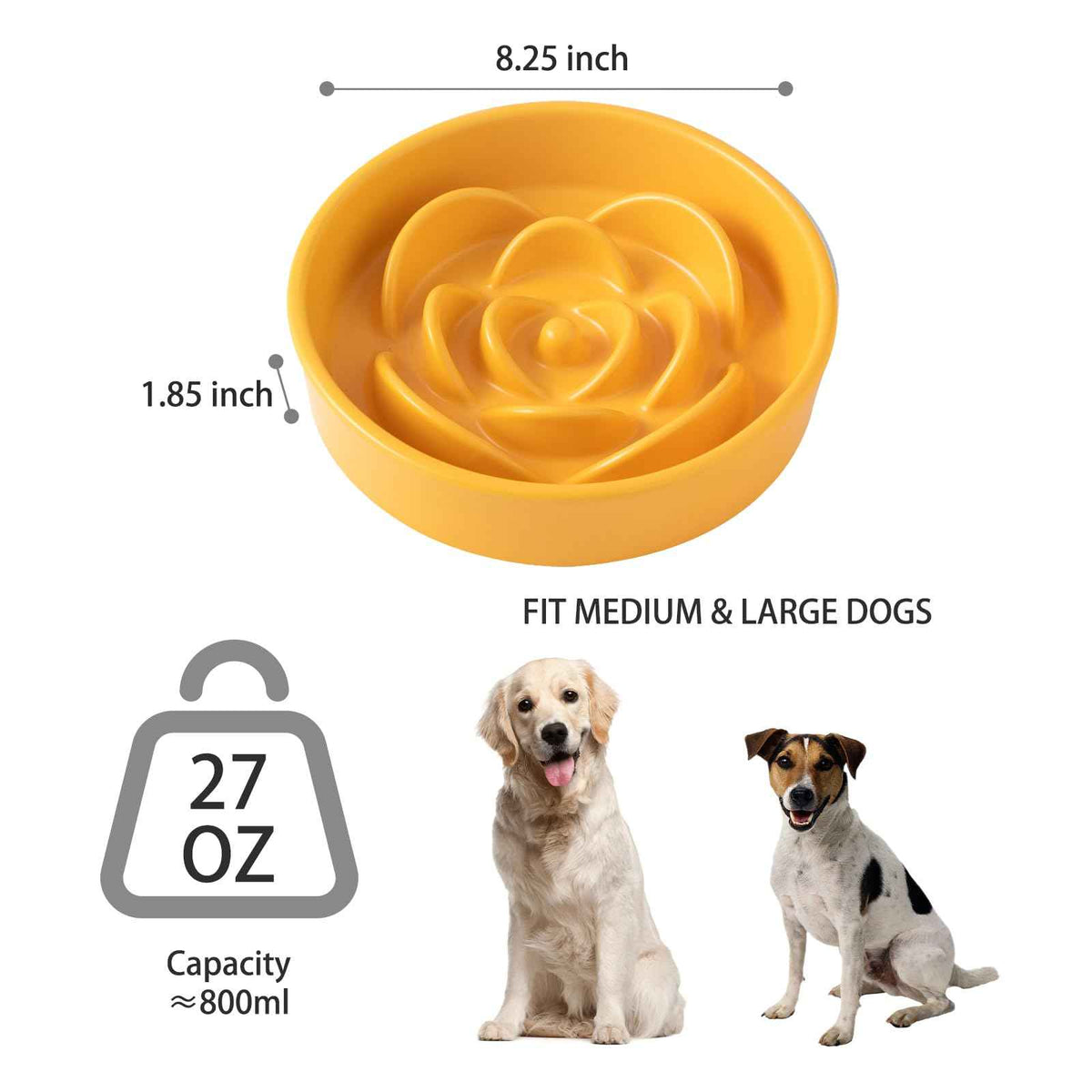 8.25'' Ceramic Slow Feeder Dog Bowls (8.25 inch / Yellow)