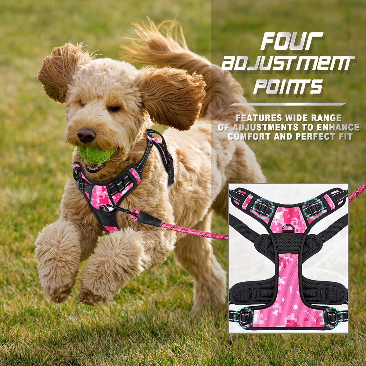 Dog Harness No Pull for Small Sized Dog Front Back Clips (X-Small(Chest:15.5-19.5”) / Pink Camo)