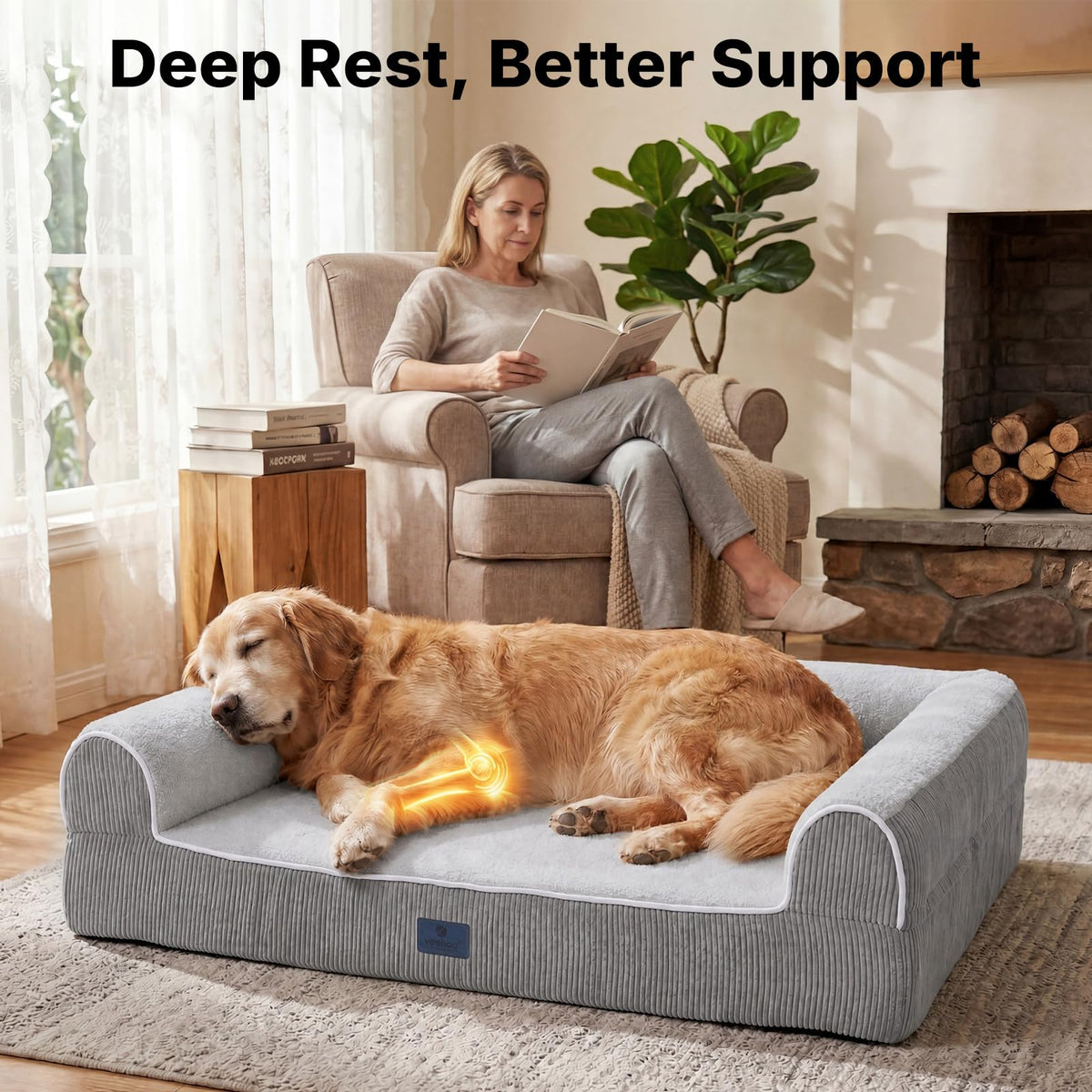 Orthopedic Dog Beds Large Sized Dog (Light Grey / 41"L x 32"W x 10"Th)