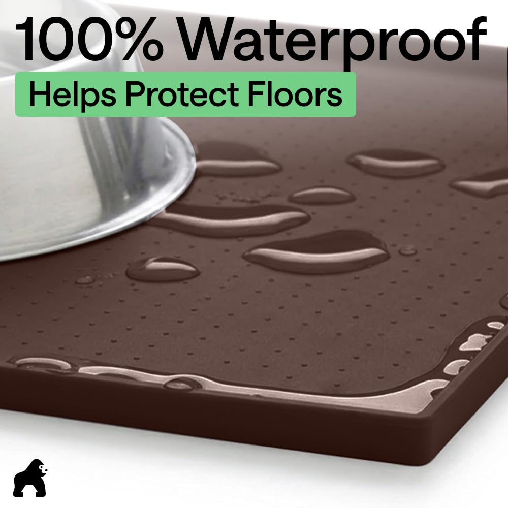 Dog Food Mat 100% Waterproof Silicone (Brown / 26"l X 17"w)