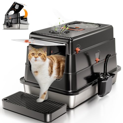 Stainless Steel Cat Litter Box with Lid (flip top-black)