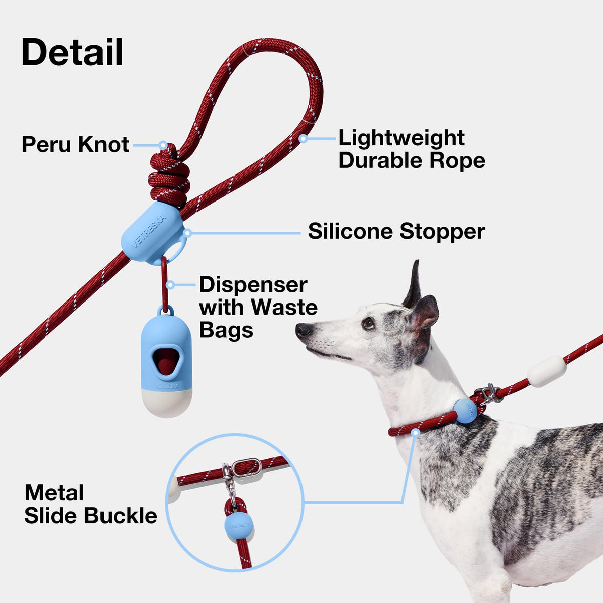 Hands Free Dog Leash (Mist&Merlot Red)