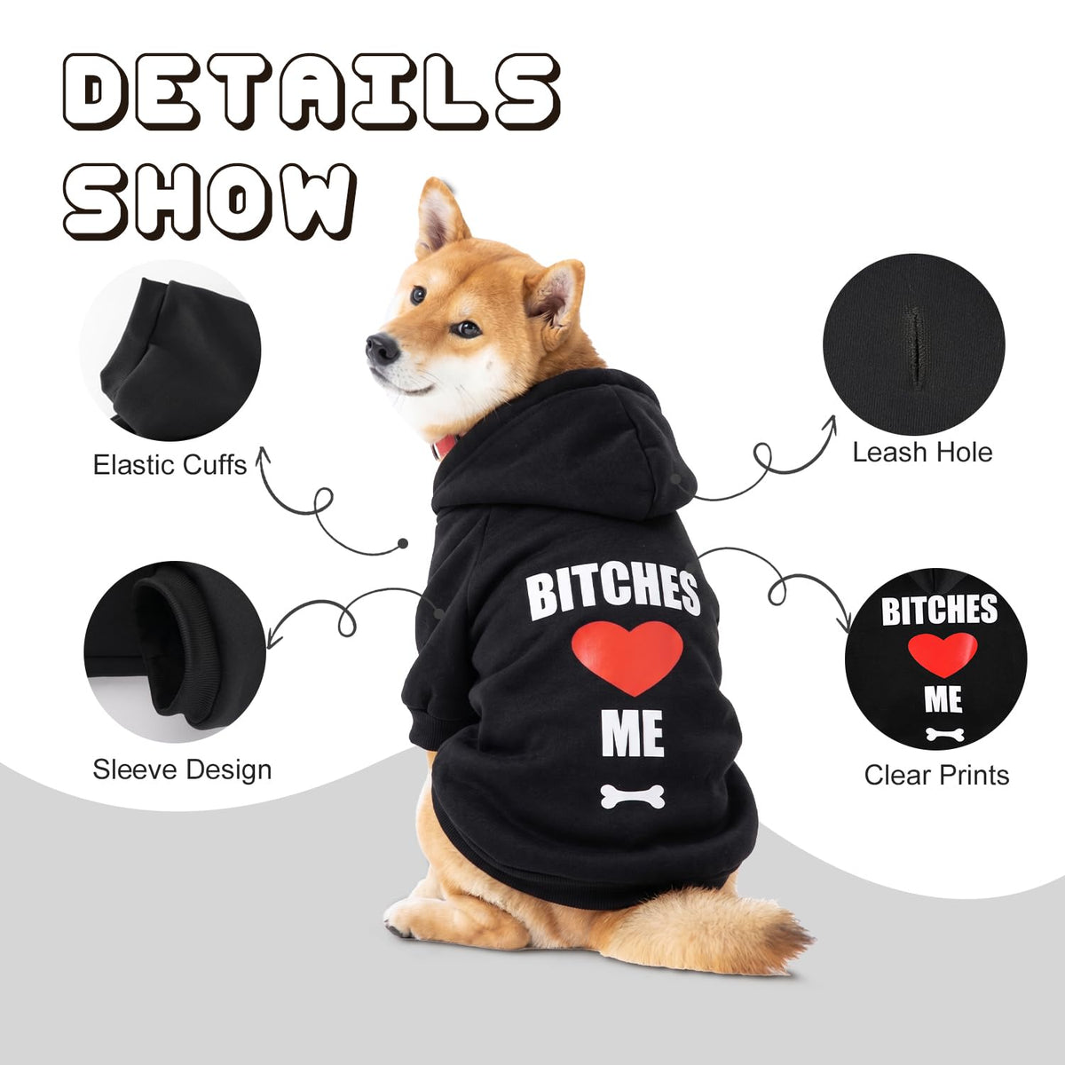 Dog Basic Hoodie Soft Dog Clothes Cold Weather Sweaters for Medium Large Dogs Cozy Fabric Warm Sweatshirt with Leash Hole for Boys (B LOVE ME / XS (Back: 10.24",Chest: 14.96", 2-5 lbs))