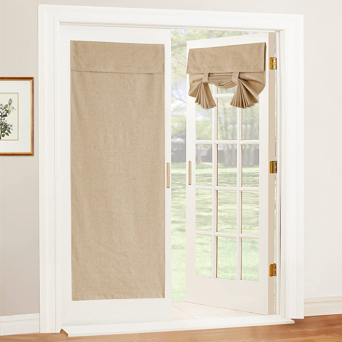 Natural Linen Textured French Door Window Curtains 100% Blackout (Camel / 26"W x 69"L (Pack of 1))