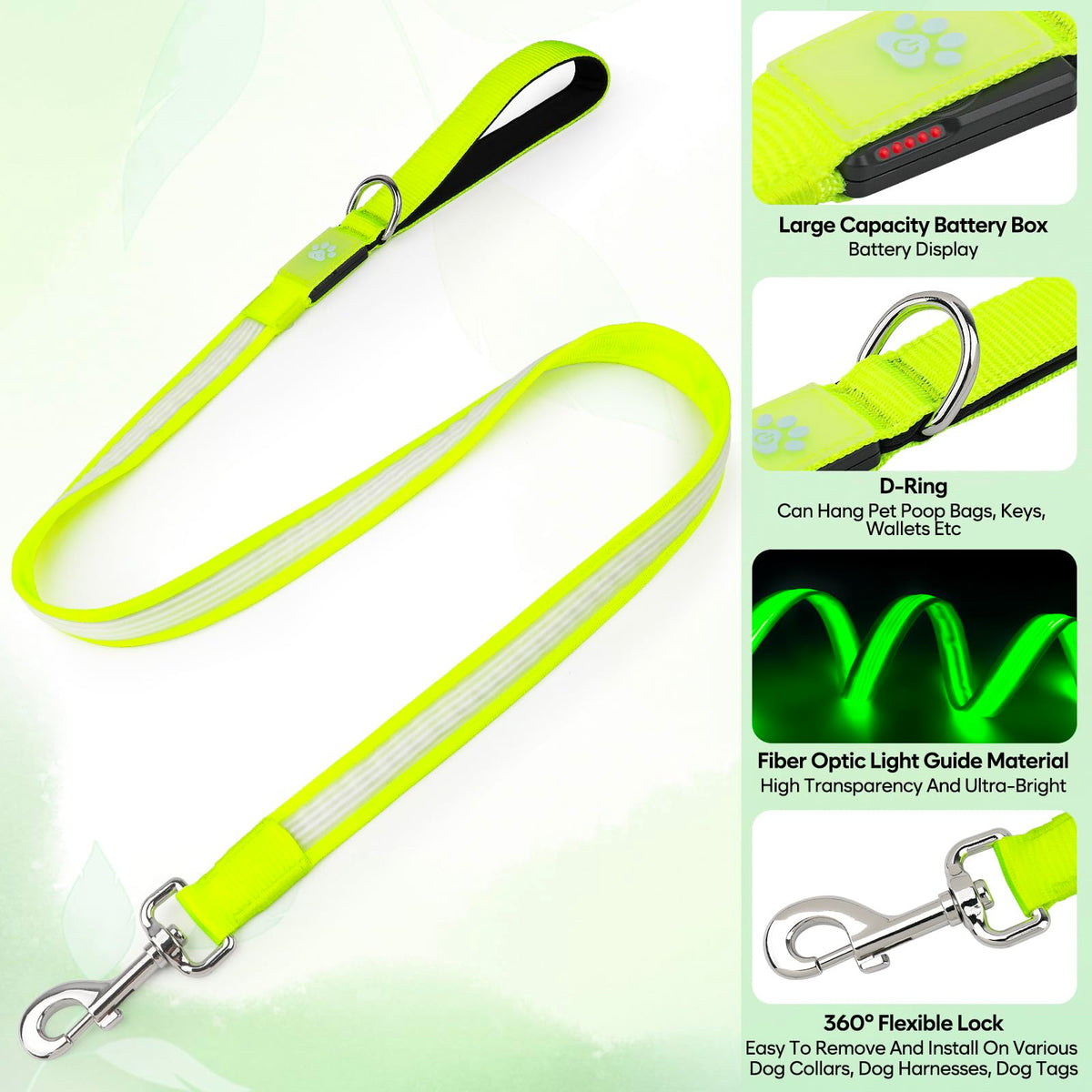 4 Ft Multi Color Light up Dog Leash (Multi-Color / 4 FT (Green))