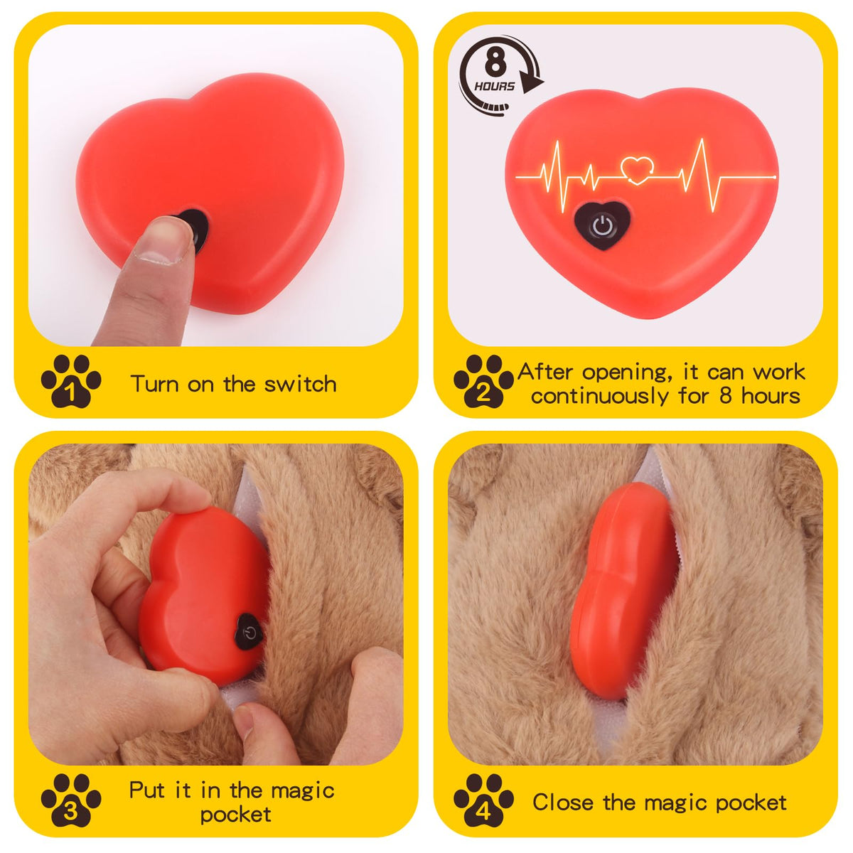 Heartbeat Puppy Toy Dog Anxiety Relief Calming Aid Heartbeat Stuffed Animals Pet Comfort Cuddle Sleep Aid Puppy Behavioral Training Aid Toy for Dog Cat (Brown-A)