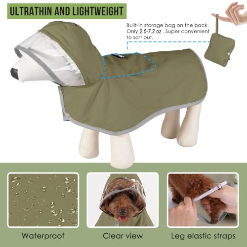 Dog Raincoat Ultra Lightweight Rain Jacket (X-Large / Army Green - Ultra Light)