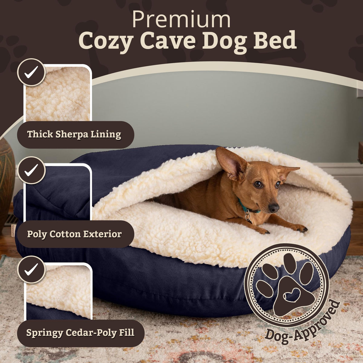 Cozy Cave Dog Bed (35.0"L x 35.0"W x 8.0"Th / Navy)