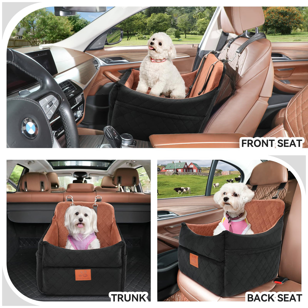Dog Car Seat for Small (Black/Brown)