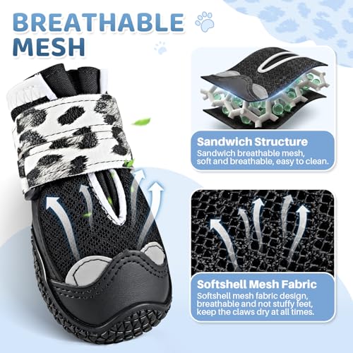 Dog Shoes for Large Small Medium Dogs (Black White / #7 (Width 2.8 inch) for 63-78 lbs)