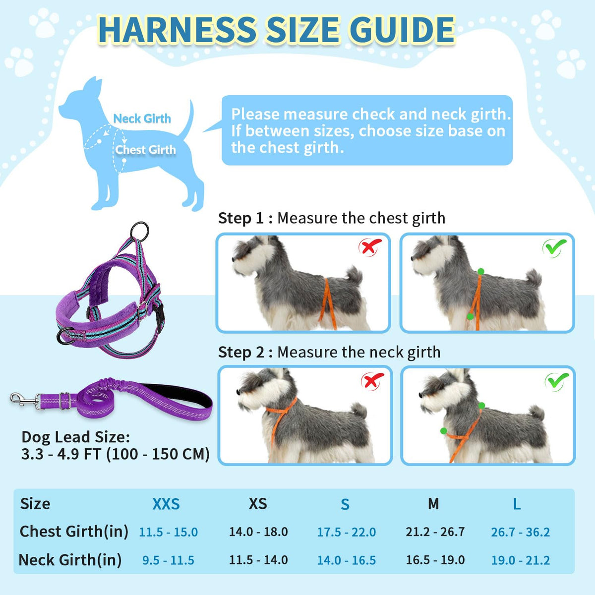 No Pull Small Dog Harness and Leash Set with Front Clip (XX-Small / Purple)