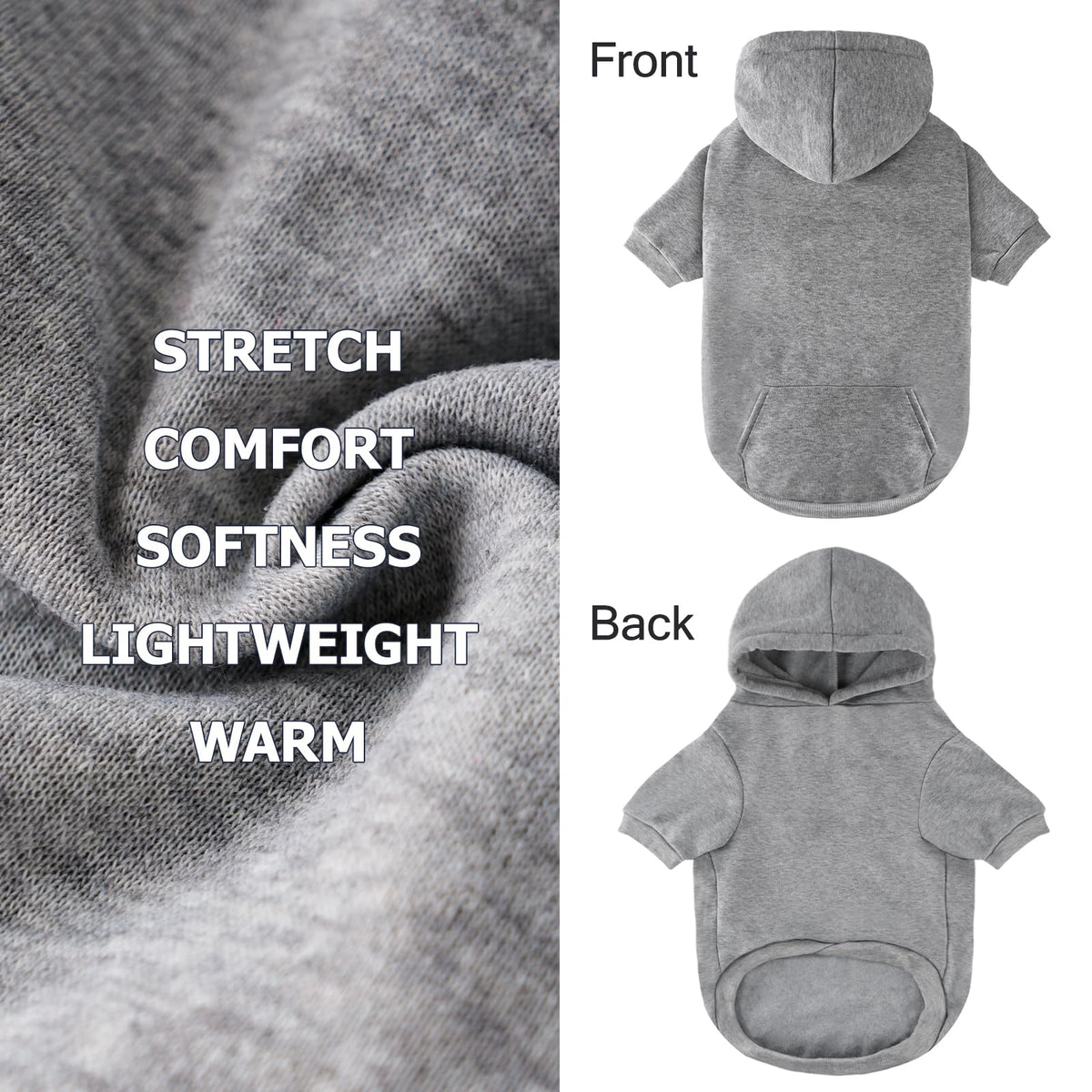 Dog Basic Hoodie Soft Dog Clothes Cold Weather Sweaters for Medium Large Dogs Cozy Fabric Warm Sweatshirt with Leash Hole for Boys (Grey / L (Back: 20.47",Chest: 28.35",20-35lbs))