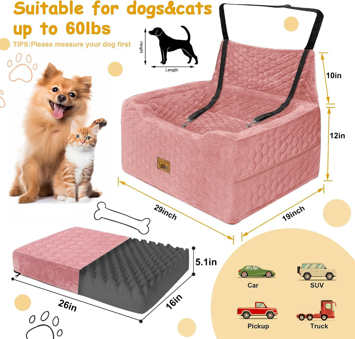 Dog Car Seat for Medium (Pink / Large)