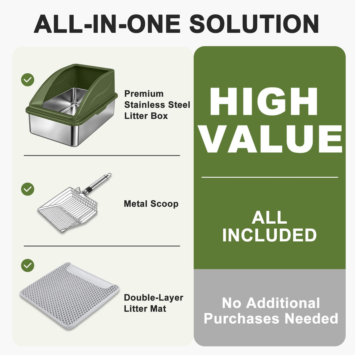 Stainless Steel Litter Box (Olive Green / X-Large)