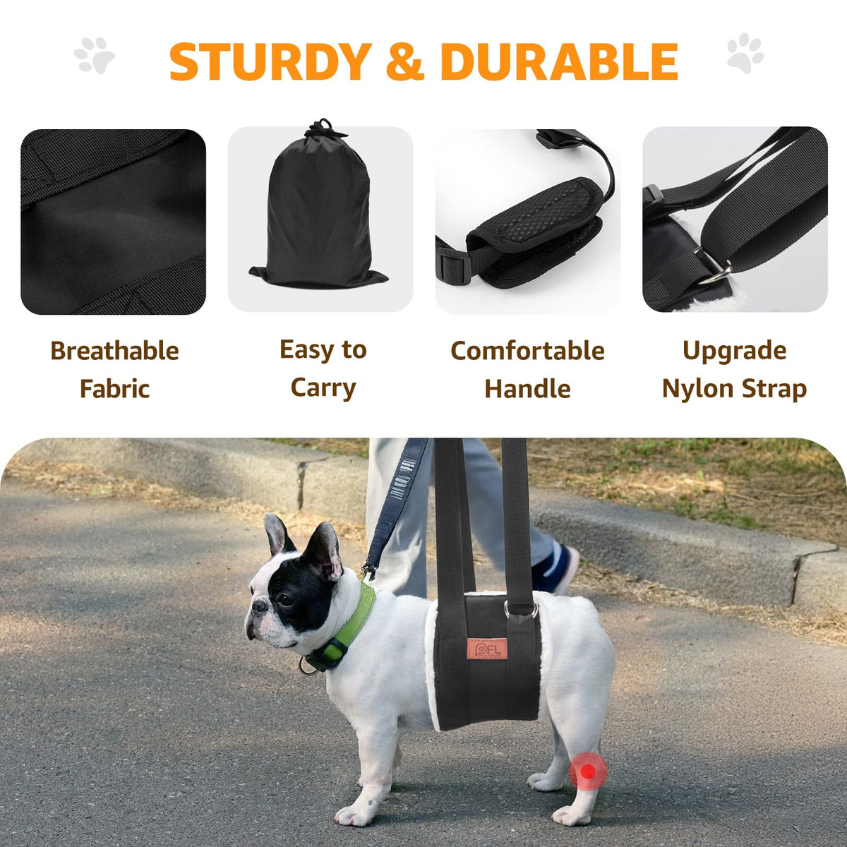 Adjustable Dog Lift Harness for Small Dogs Hind Leg Support Weak Legs Aid (Black / Small)