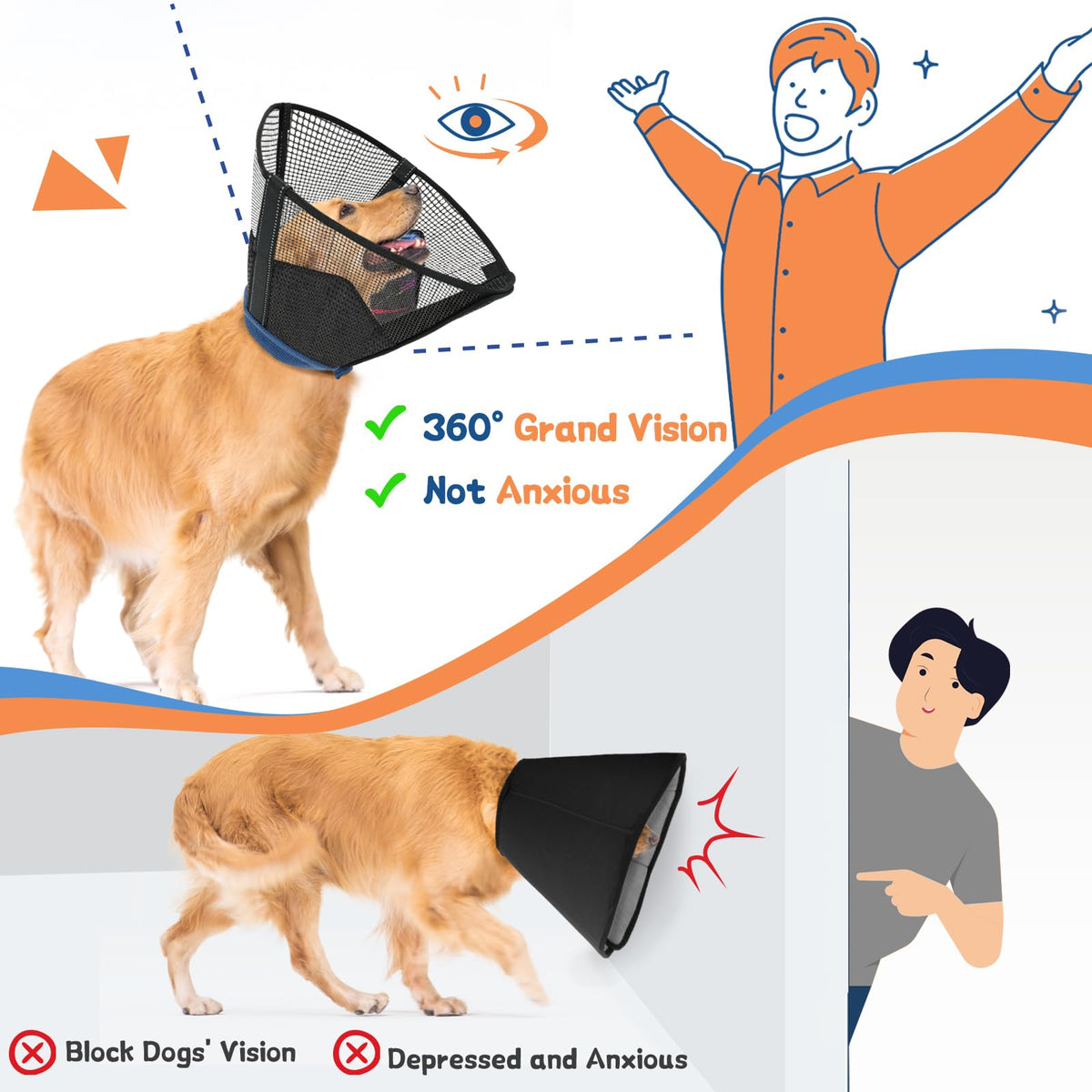 Dog Cone Collar Soft to Stop Licking Surgery Recovery Alternative (Colorful / L(Depth: 9.8in, Girth: 13.9-17.3in))