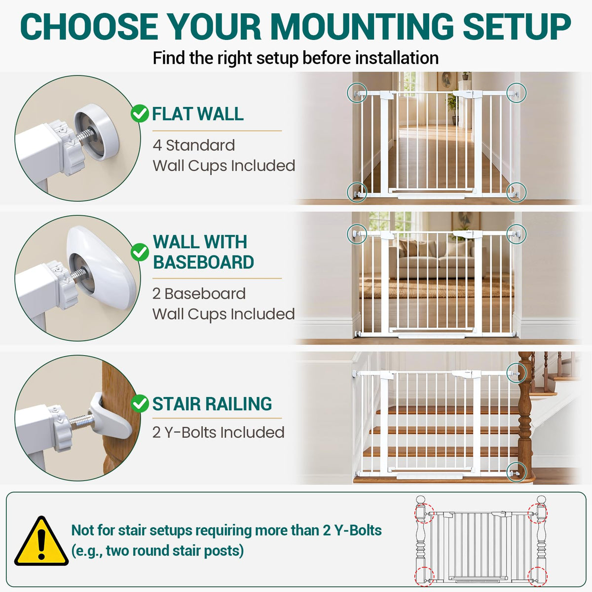 30 46" Baby Gate for Stairs (White / 30"-46" W x 30.5" H)