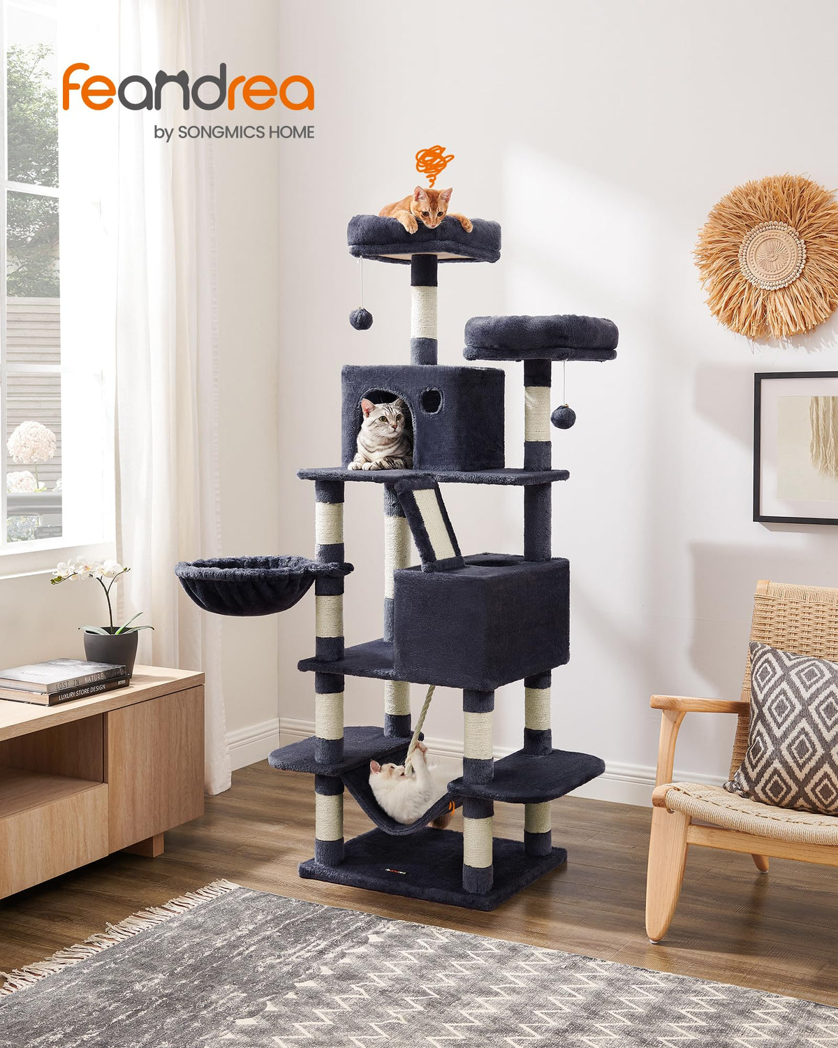 Cat Tree 66.1 (Smoky Gray / L (21.7"L x 17.7"W x 66.1"H))
