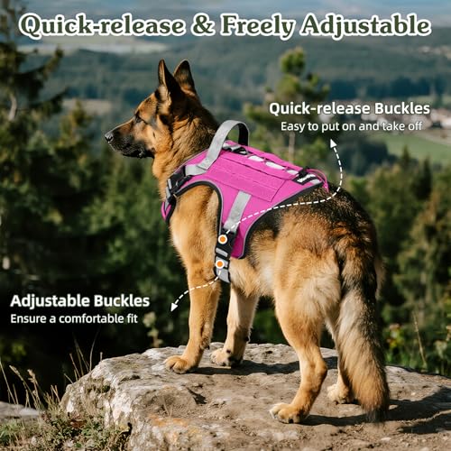 Heavy Duty Tactical Dog Harness for Large Dogs (Pink / L (Chest: 23.6-41.7", Neck: 15-27.5"))