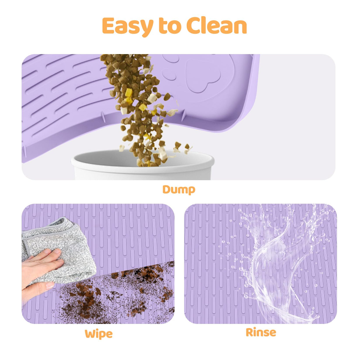 Dog Food Mat 34''x22'' Extra Large Dog Mat for Food and Water (34"L x 22"W / Purple)