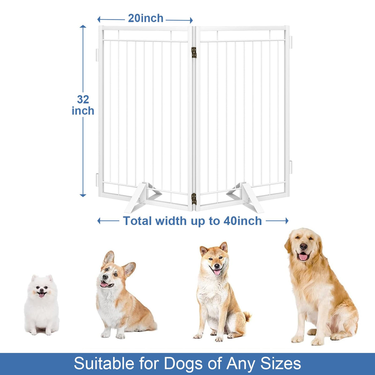 Full Metal Freestanding Dog Gate for Indoor & Outdoor (White / 【2 Panels】40"W×32"H)