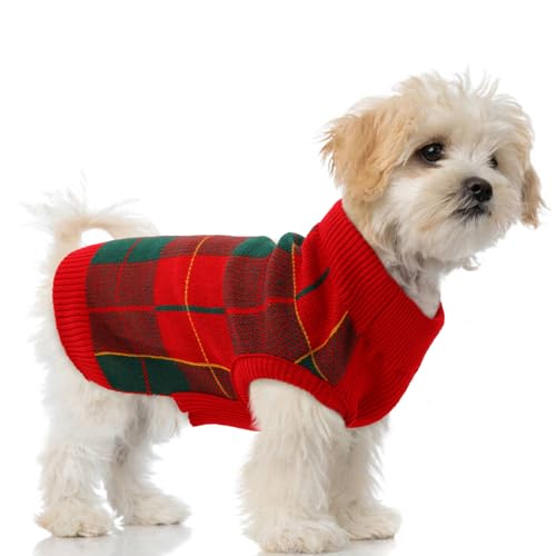 Christmas Plaid Dog Sweater with Leash Hole (Small / Red/Green)