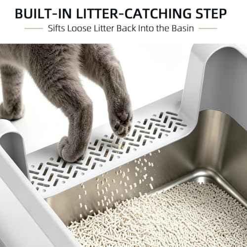 XL Stainless Steel Cat Litter Box with High Sided Enclosure (XL-Cool Grey)