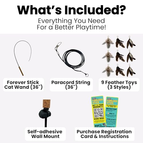 Forever Stick Cat Wand Toy with 9 Feather Refills (Forever Stick and 9 Feather Toys)