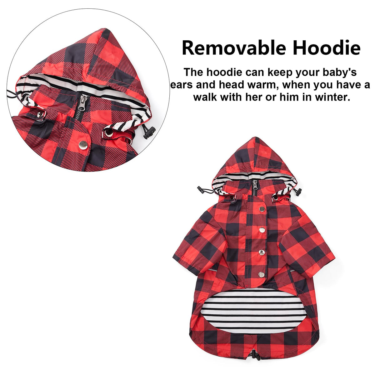 Dog rain Coat Waterproof Raincoat Puppy Jacket with Legs Buttons Zipper Hood Drawstring Fit for Yorkie Terrier Schnauzer Poodle Border Collie Labrador Golden Retriever 8lbs to 80lbs Red XS (X-Small / Red Plaid)