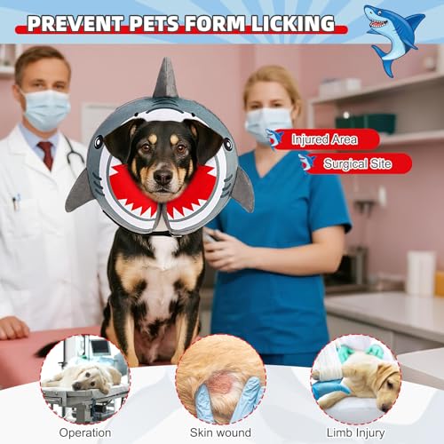Inflatable Dog Cone Collar Alternative After Surgery (Grey Shark / M+ (Neck:13-15in))