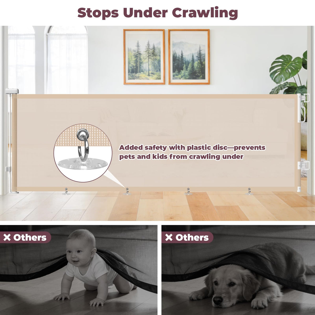 96" Retractable Baby Gate (Beige / 34" Tall x 96" Wide)