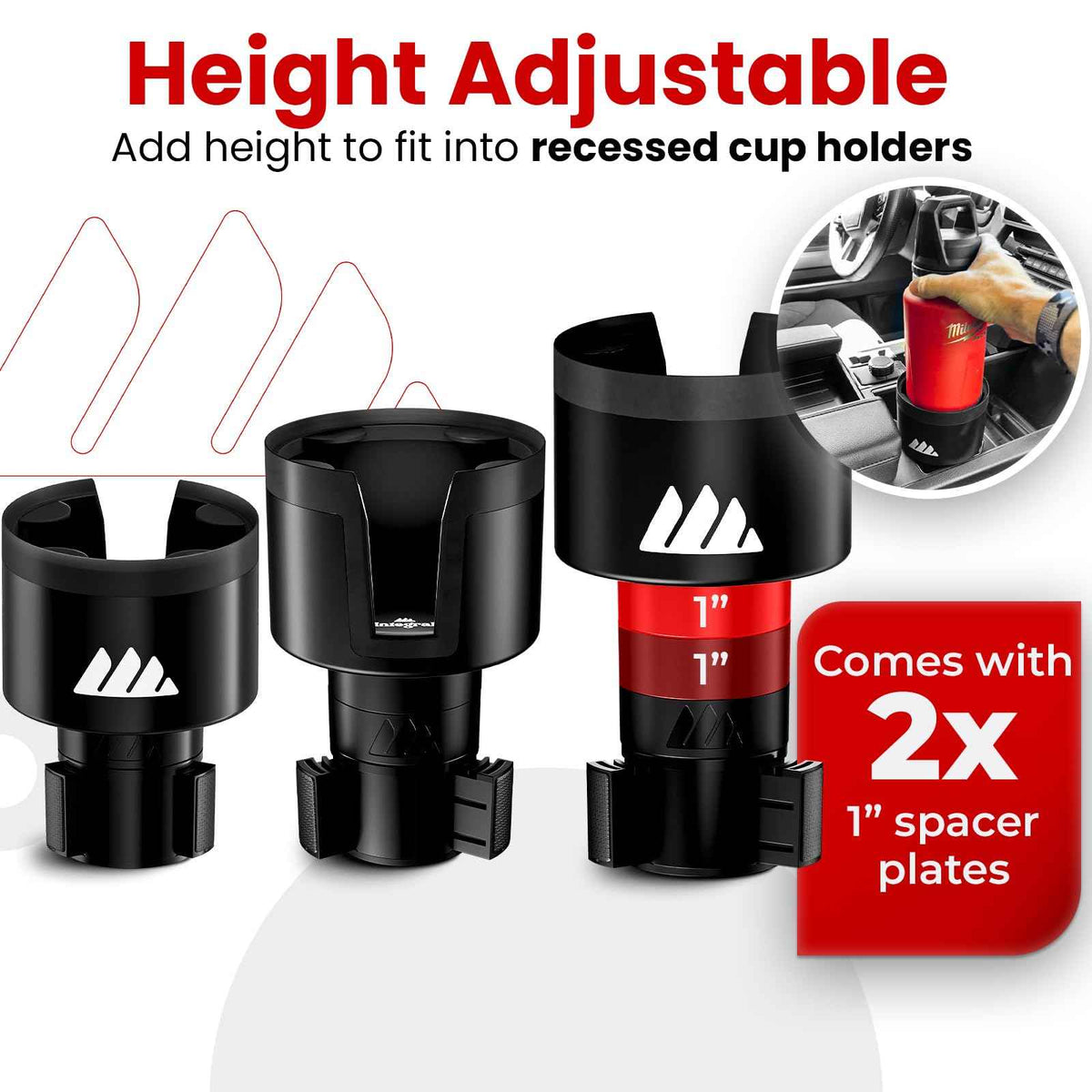 Ultimate Car Cup Holder Expander with Adjustable Base & Organizer (Black / 1pack)