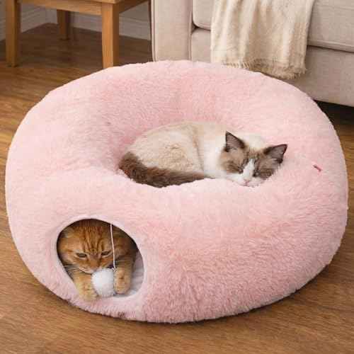 Indoor Cat Tunnel with Donut Bed (Pink)