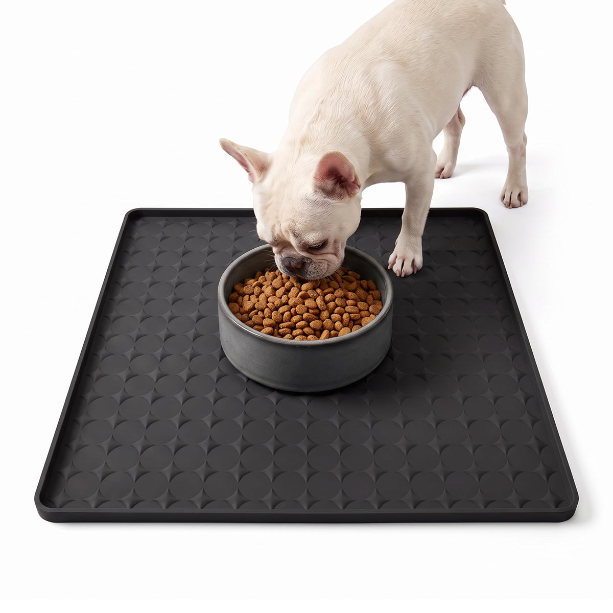 16 x 16 in Small Silicone Pet Food Mat for Dog & Cat Bowls Black (Black / 16"L x 16"W)