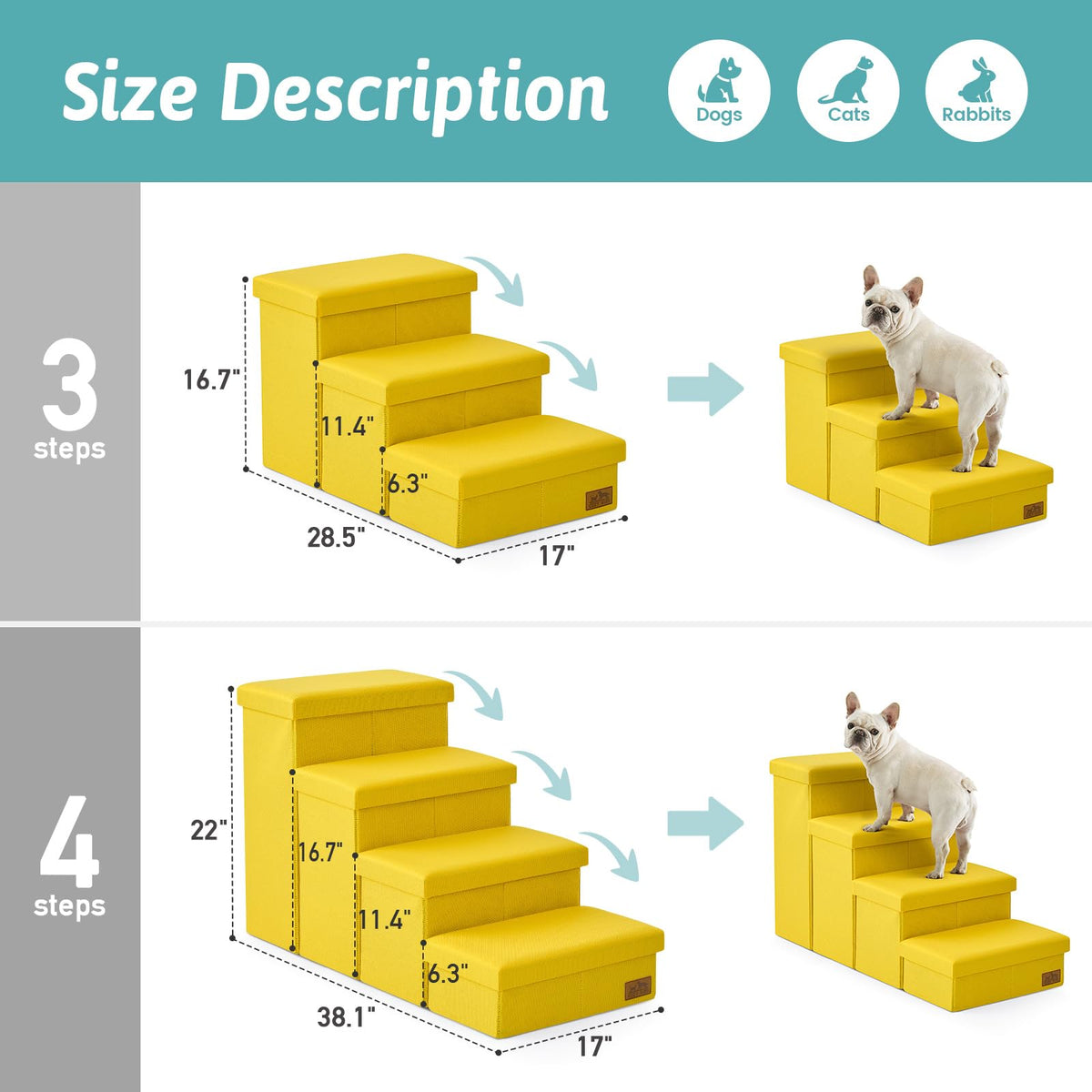 Dog Stairs with Storage (Yellow / 28.5"L x 17"W x 16.7"H)