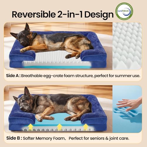 Orthopedic Extra Large Dog Bed Couch (44" x 29" x 7" / 05-Blue)