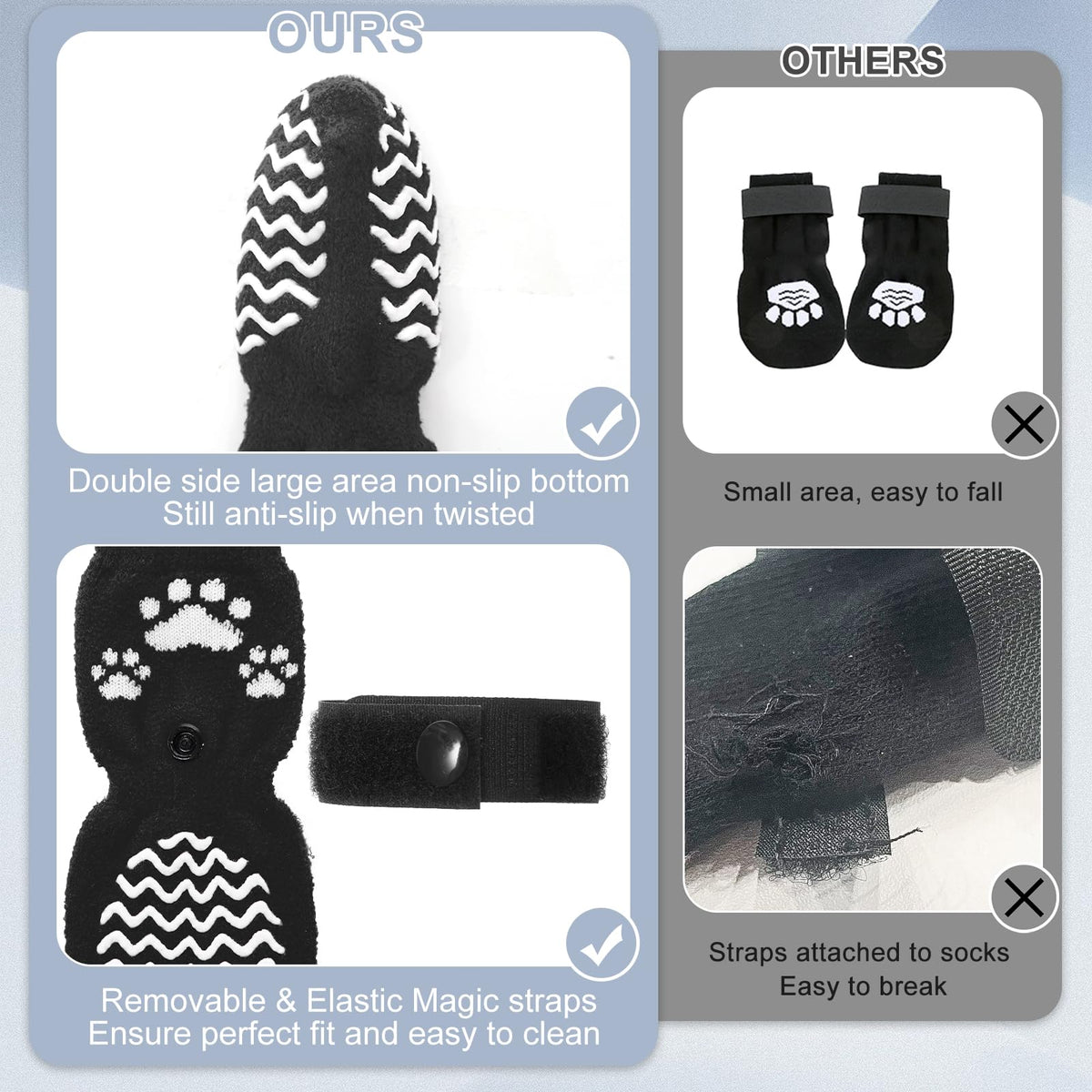 Anti Slip Dog Socks to Prevent Licking Paws for Hot Pavement (Thick Black / X-Small)
