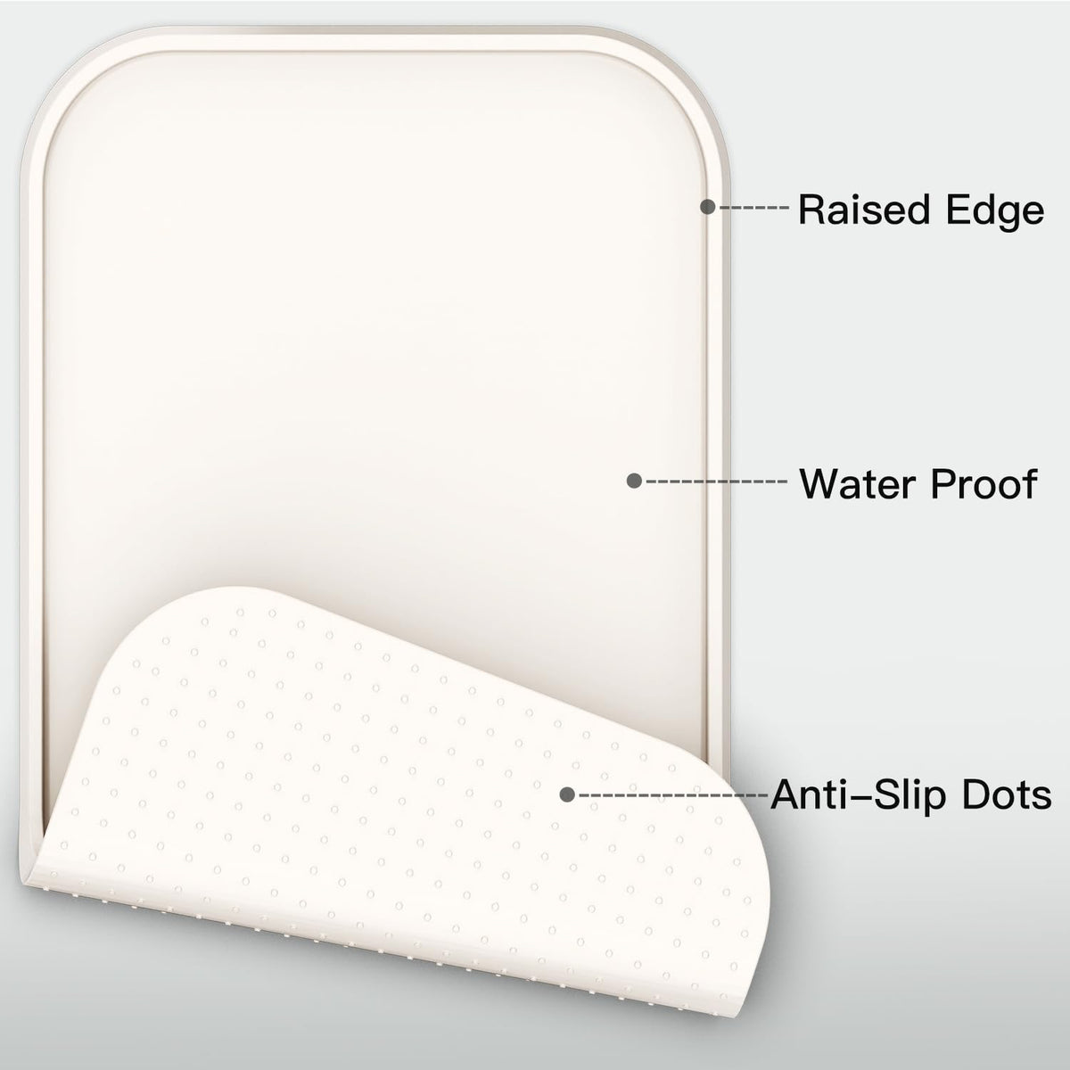 Pet Feeding Mat [Warped Resistant Raised Edge] (23.5"L x 13.5"W / Sand White)