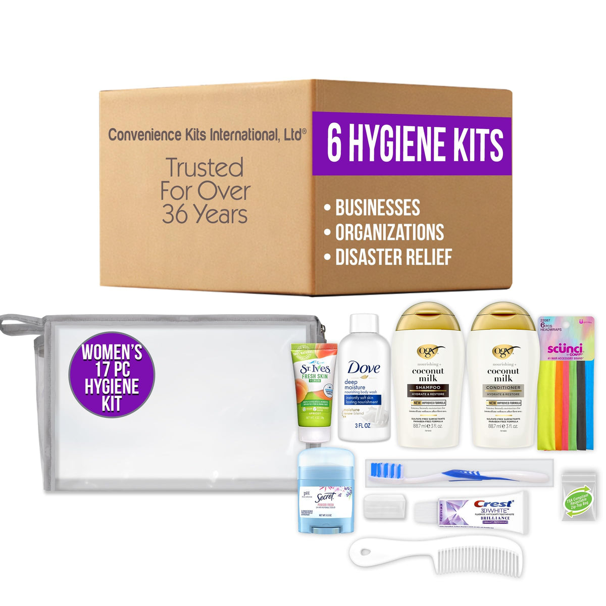 Women's 17 Piece Travel Toiletry Kit (6 Kits)