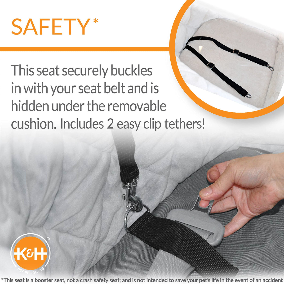 Bucket Booster Washable Medium and Small Dog Car Seat with Dog Seat Belt for Car (Heated Large / Charcoal/Cream)
