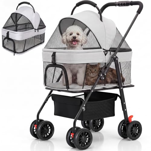 3 in 1 Pet Carrier Stroller with Detachable Carrier (Grey)