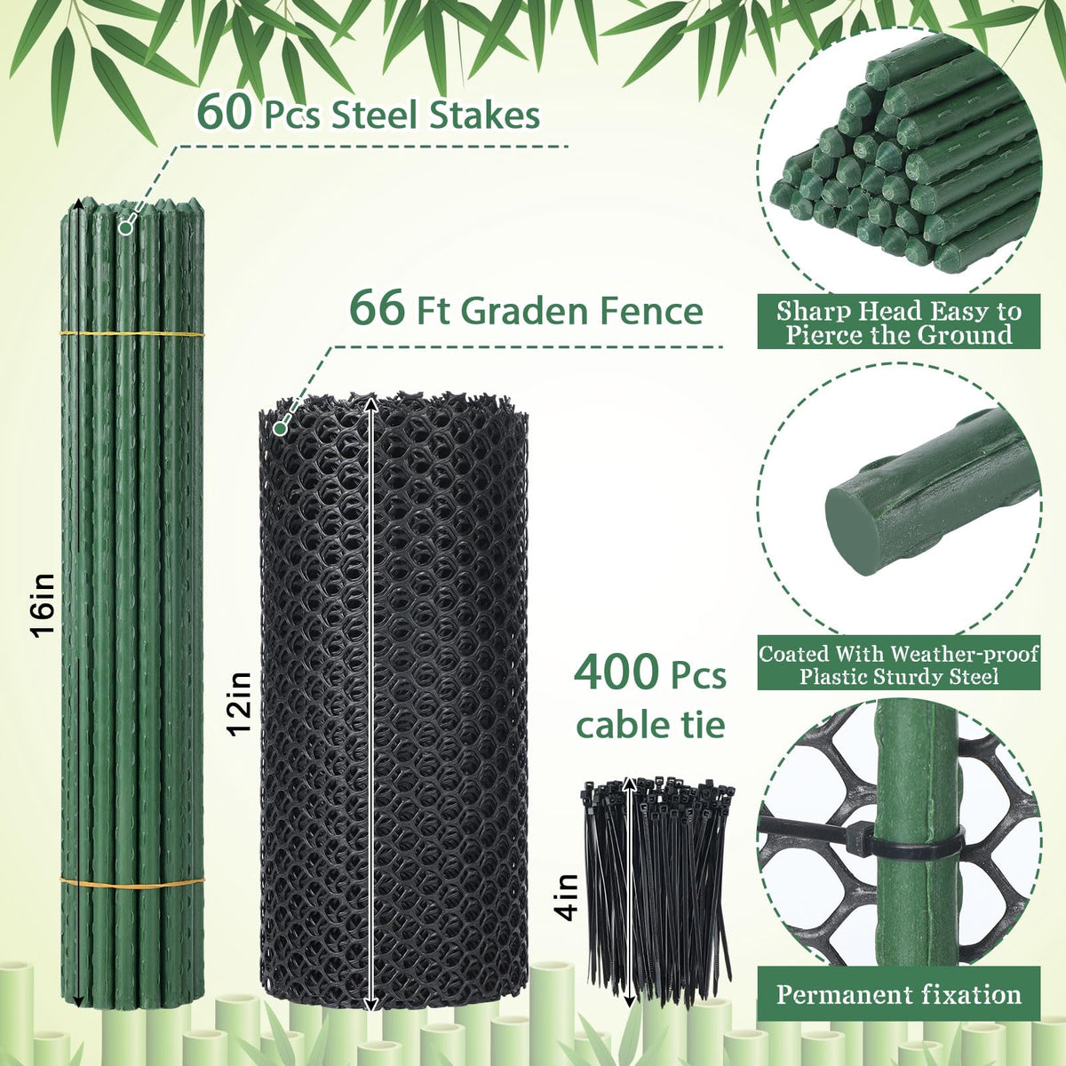 Animal Barrier Fence 12in x 66ft No Dig Garden Fence Mesh Fencing with Steel Stake Movable Portable Temporary for Poultry Dogs Rabbits Chicken Snake Barrier Garden Backyard Outdoor (12in x 66ft)