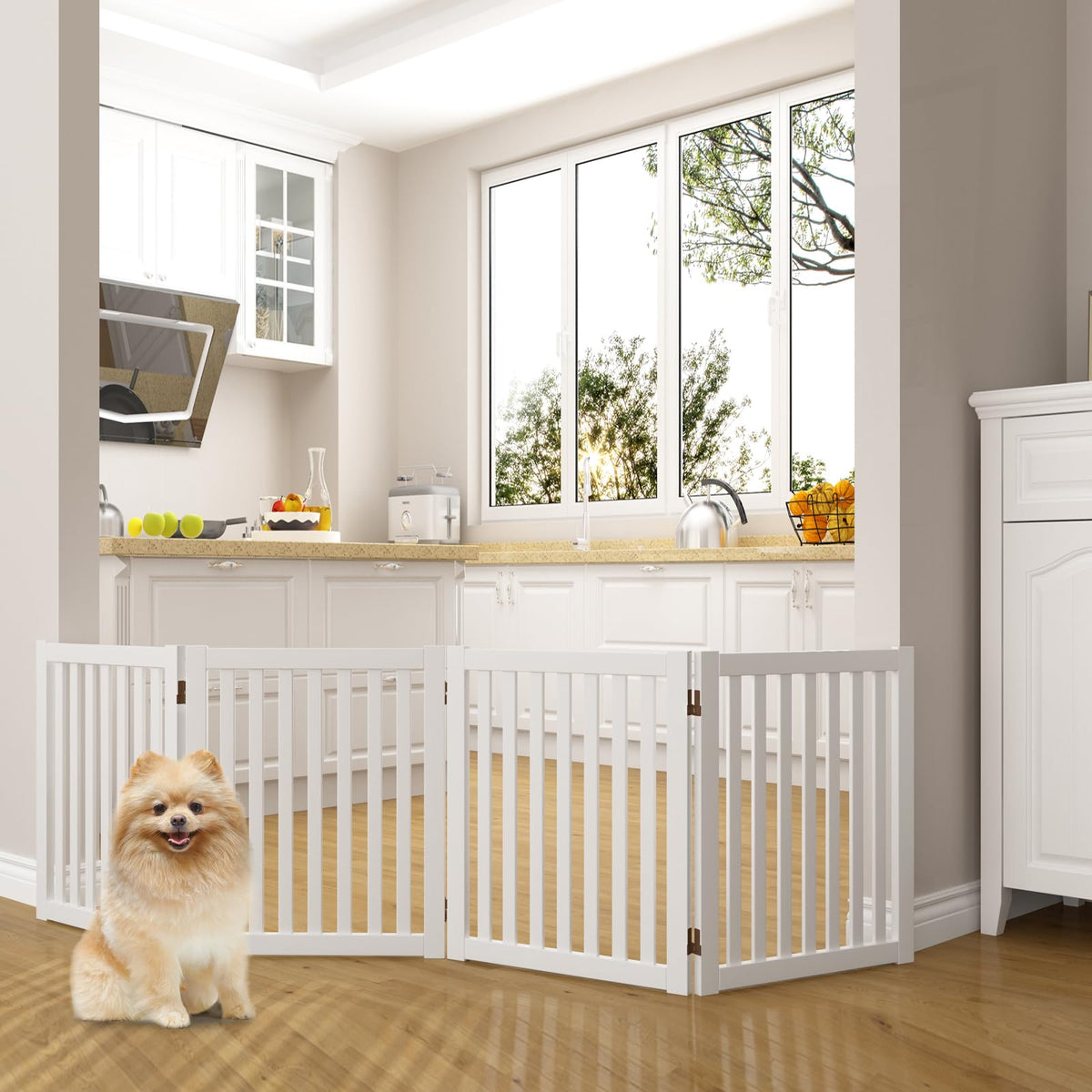 Wooden Freestanding Dog Gate (White / 4 Panel 80" Wide)