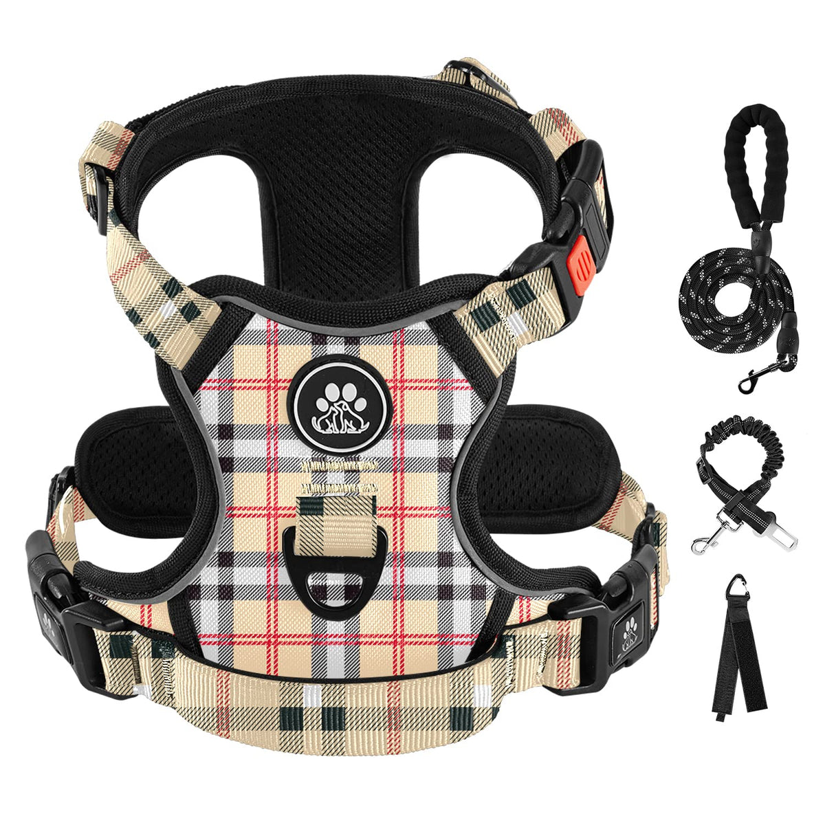 No Pull Dog Harness for Medium Dogs (Checkered Beige / Medium)