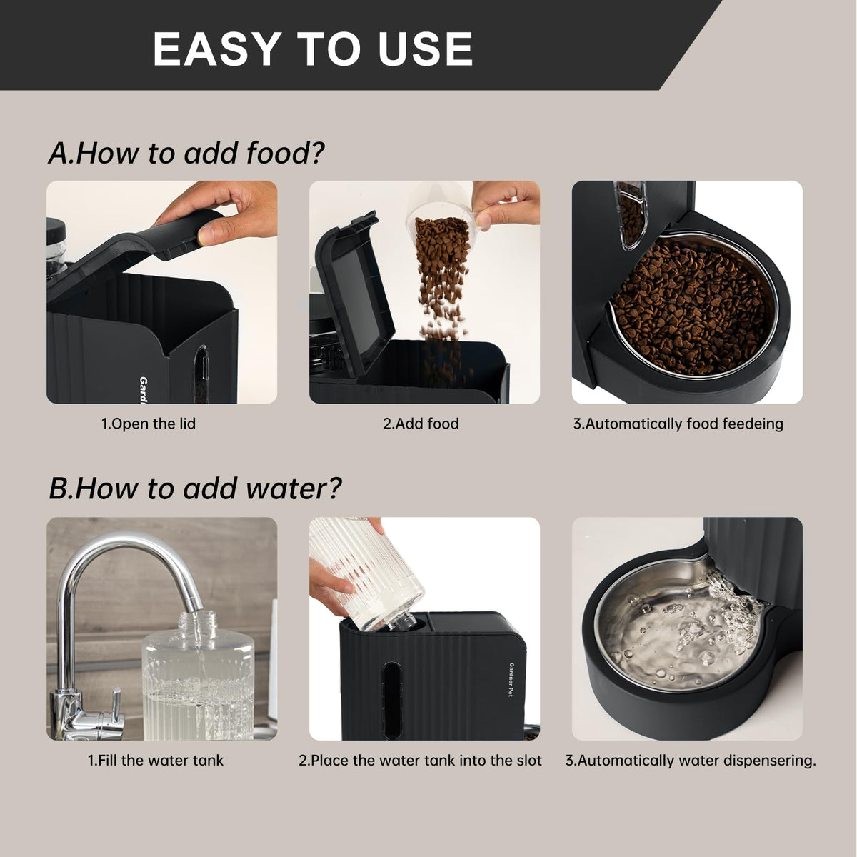 Gravity Automatic Cat Feeder (Extra Large（1.6 Gallons x 2） / Black)