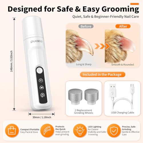 Whisper Quiet Dog Nail Grinder with Light Electric Cat Nail Trimmer