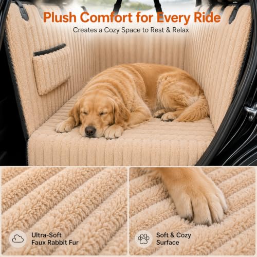 Plush Dog Car Seat Cover (Light Khaki / Standard - 54" Length)