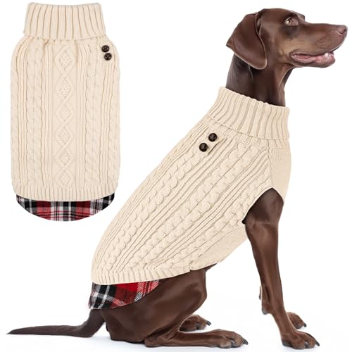 Dog Sweater for Medium Large Dogs Turtleneck Thick Knit Pullover (XX-Large (35-60lbs) / 3# Beige)