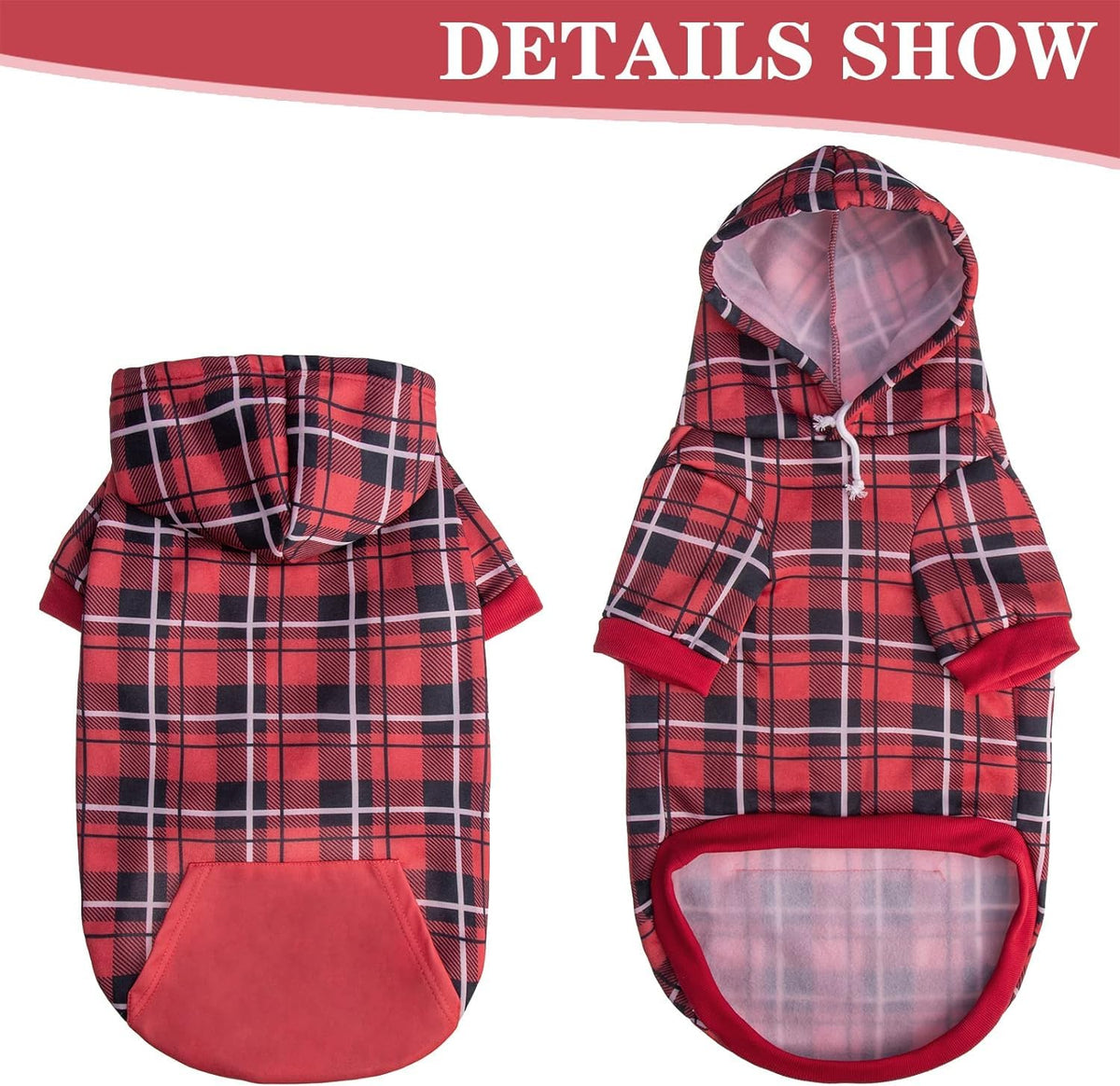 Plaid Dog Hoodie (Red / Medium)